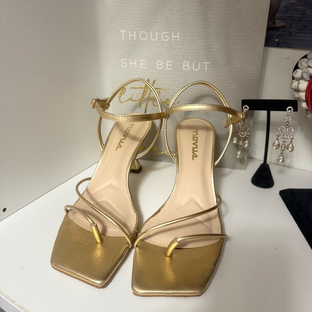 Novus Gold Strappy Sandals with Kitten Heels